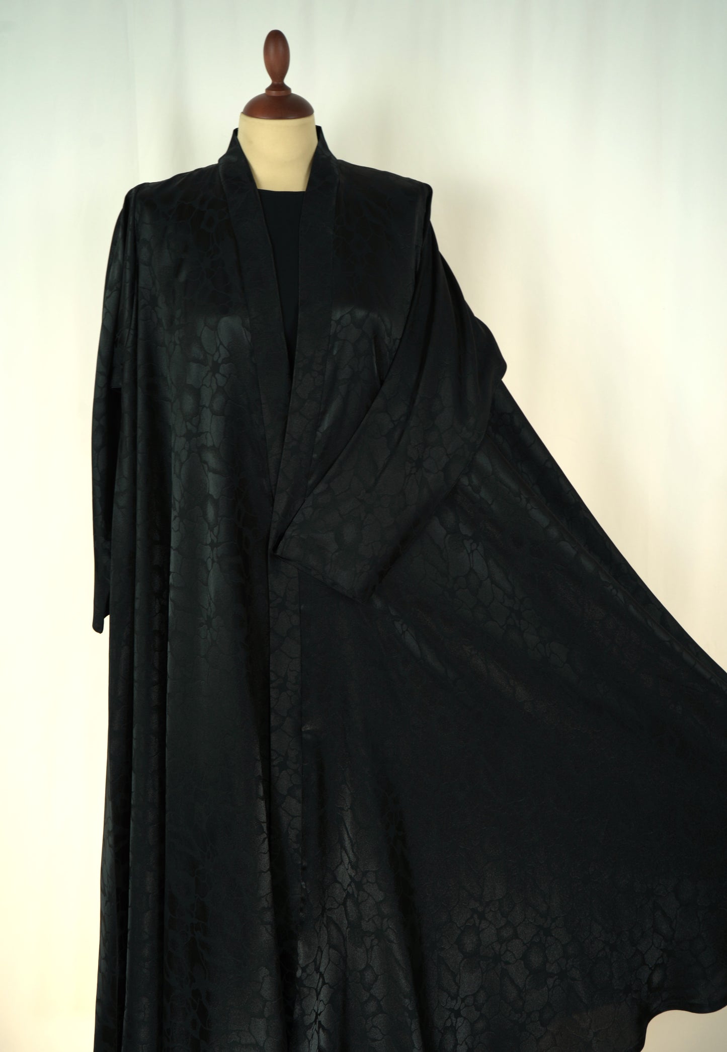 Black silky Mushajjar Triple cloche Abaya Model 2026-A0059