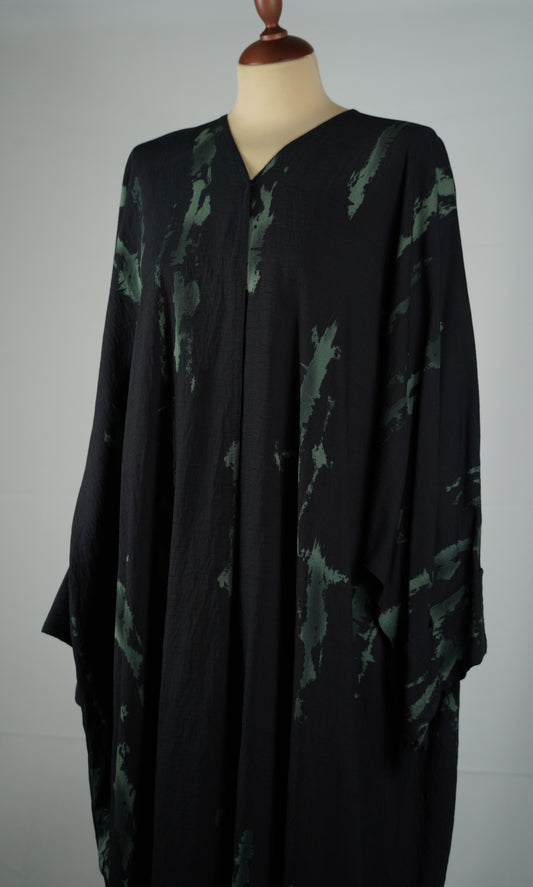 Stunning black and green tie dye Abaya Winter 2024