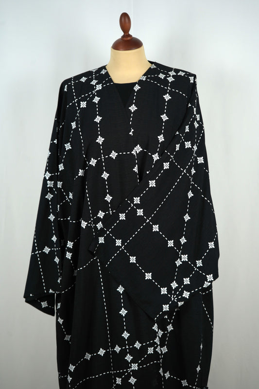 Abaya White Patterns Cotton 2025-A002