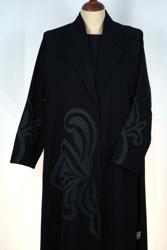 Abaya Black Satin Rose Model 2026-A0027