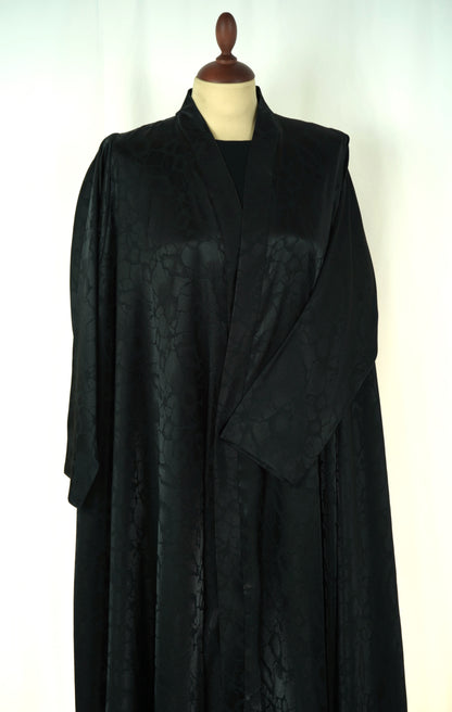 Black silky Mushajjar Triple cloche Abaya Model 2026-A0059