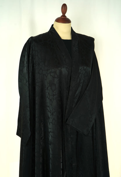 Black silky Mushajjar Triple cloche Abaya Model 2026-A0059