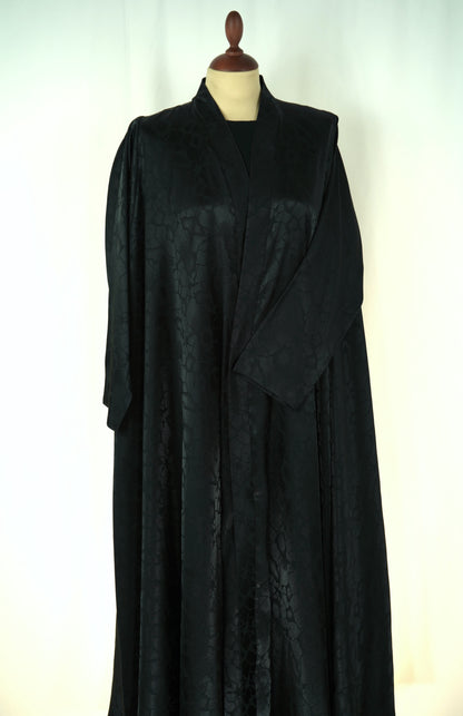 Black silky Mushajjar Triple cloche Abaya Model 2026-A0059