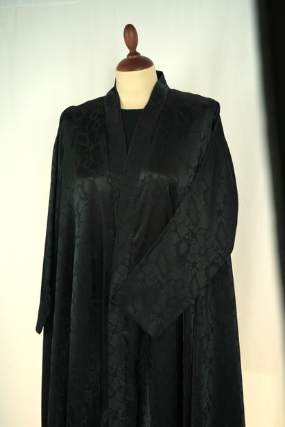 Black silky Mushajjar Triple cloche Abaya Model 2026-A0059