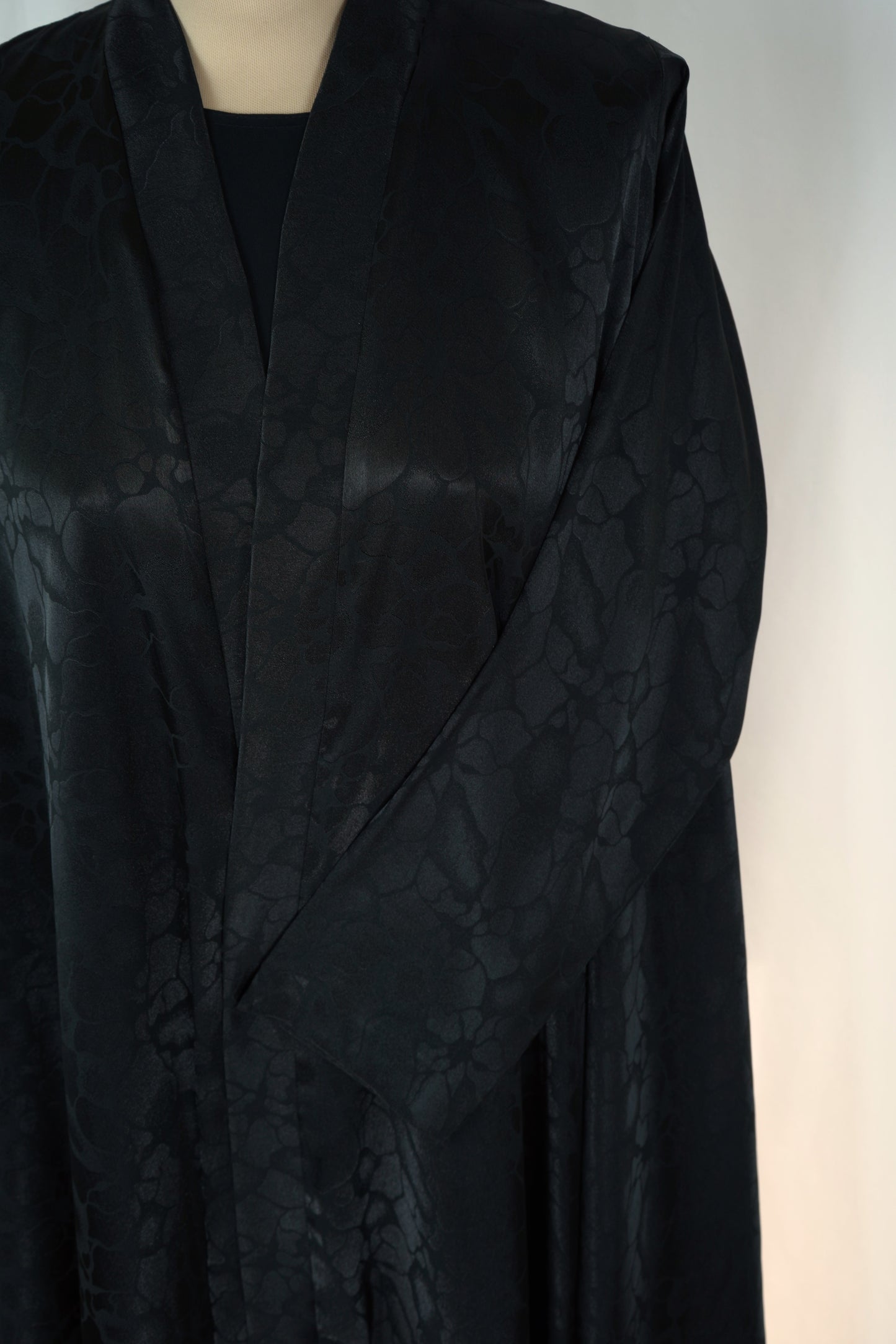 Black silky Mushajjar Triple cloche Abaya Model 2026-A0059