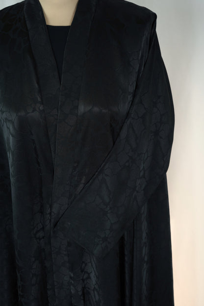 Black silky Mushajjar Triple cloche Abaya Model 2026-A0059