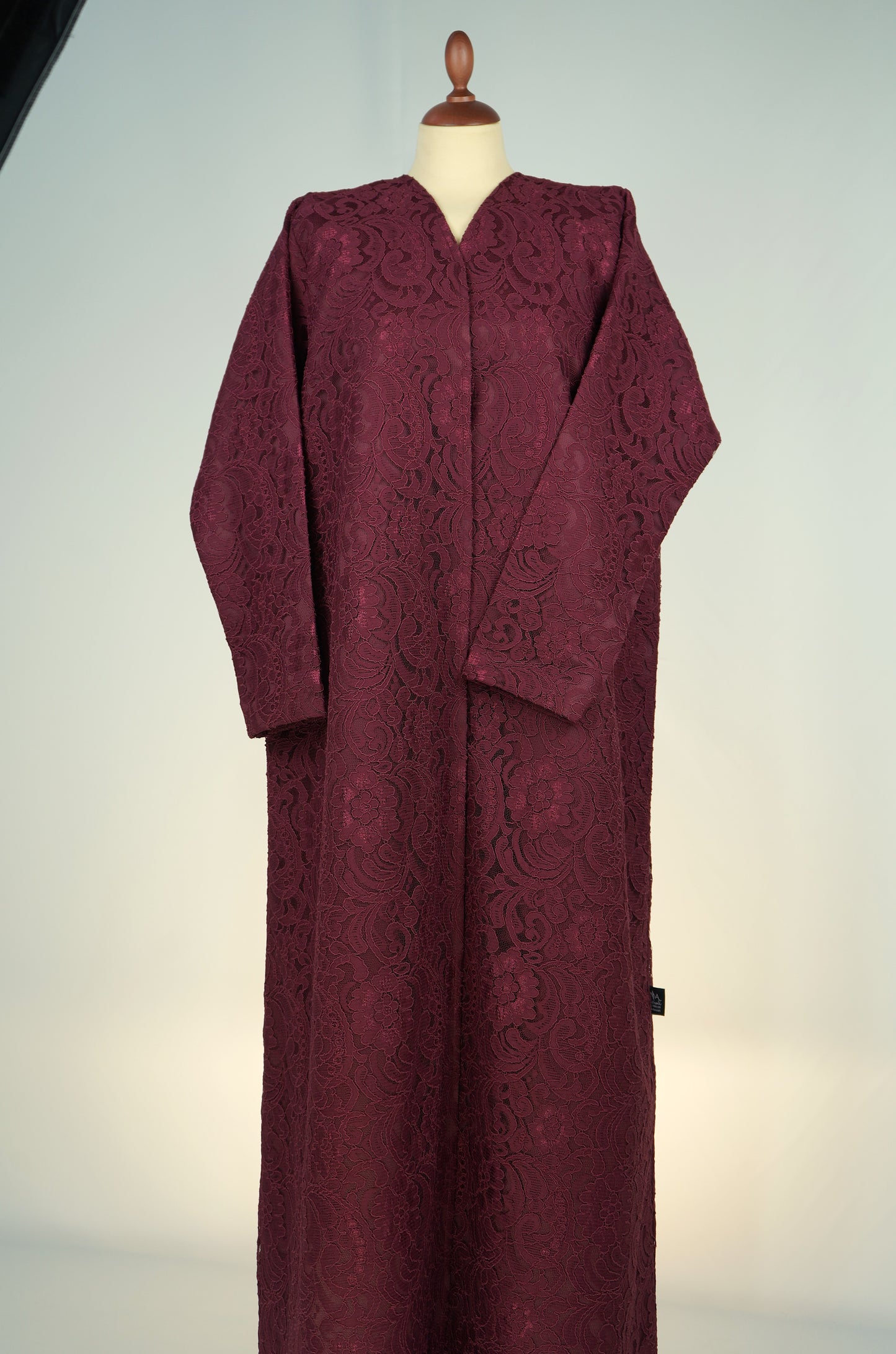 Classic Burgundy Dantel Abaya Model 2026-A0064