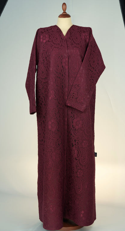 Classic Burgundy Dantel Abaya Model 2026-A0064
