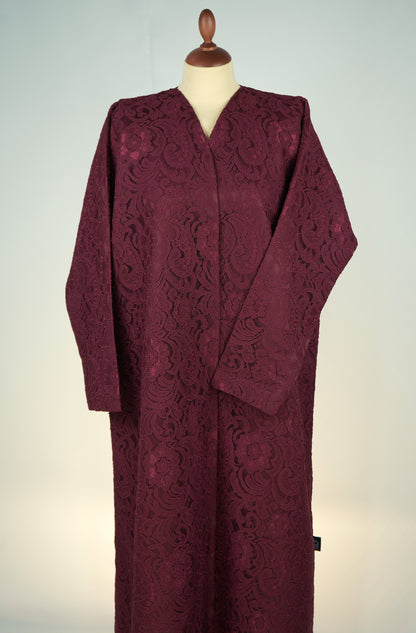 Classic Burgundy Dantel Abaya Model 2026-A0064
