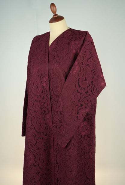 Classic Burgundy Dantel Abaya Model 2026-A0064