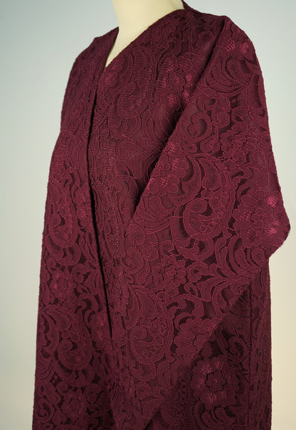 Classic Burgundy Dantel Abaya Model 2026-A0064