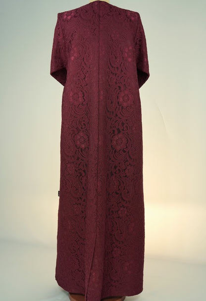 Classic Burgundy Dantel Abaya Model 2026-A0064