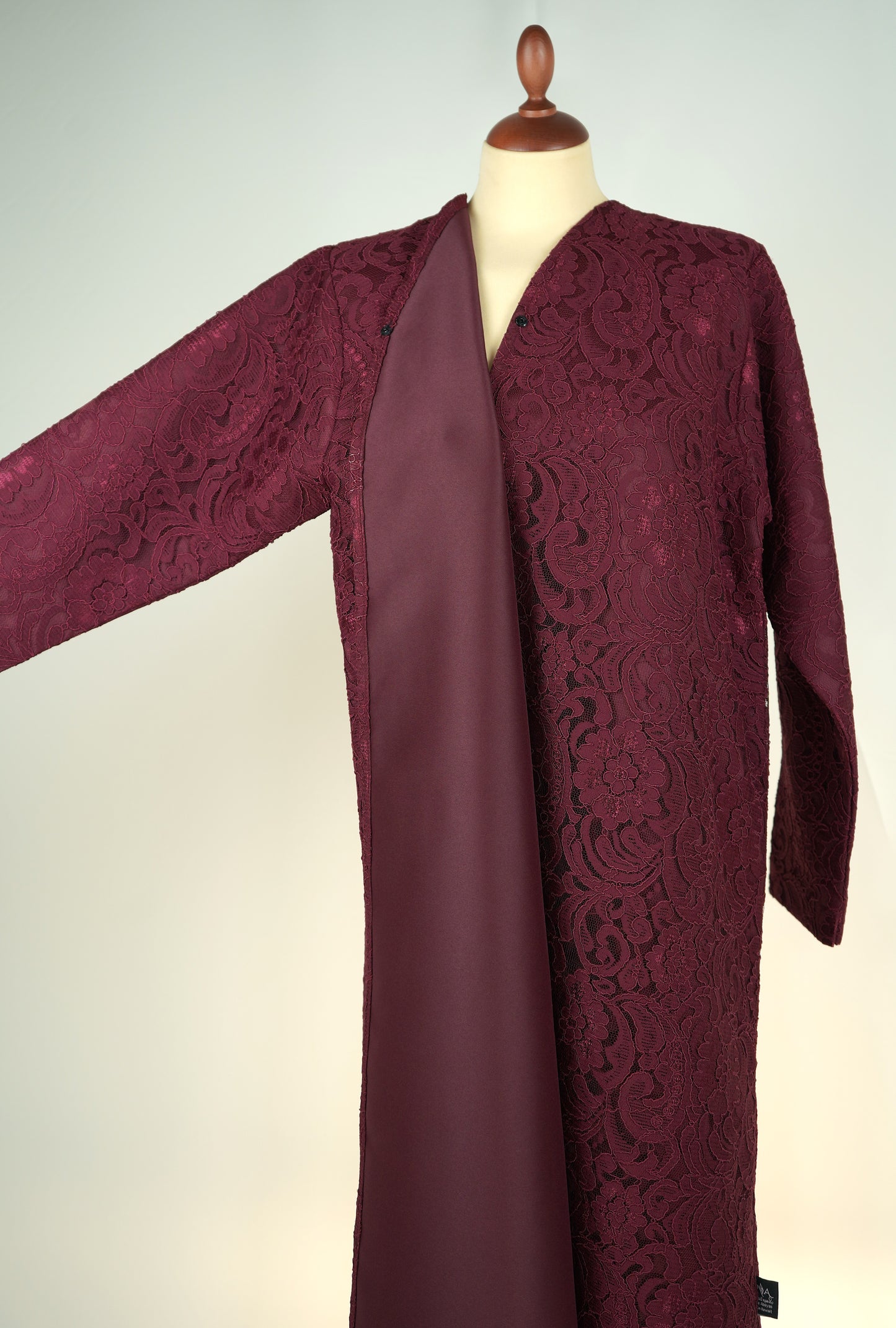 Classic Burgundy Dantel Abaya Model 2026-A0064