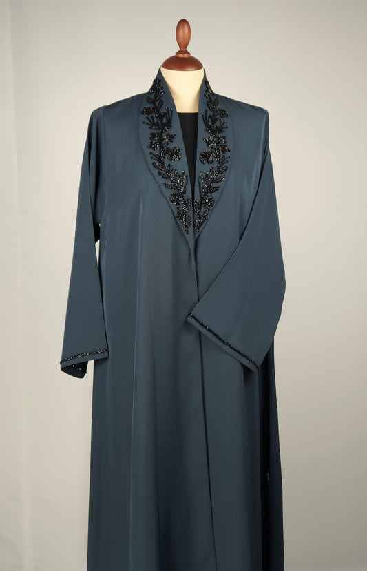 Slate Blue Shak Blazer Abaya Model 2026-A0074