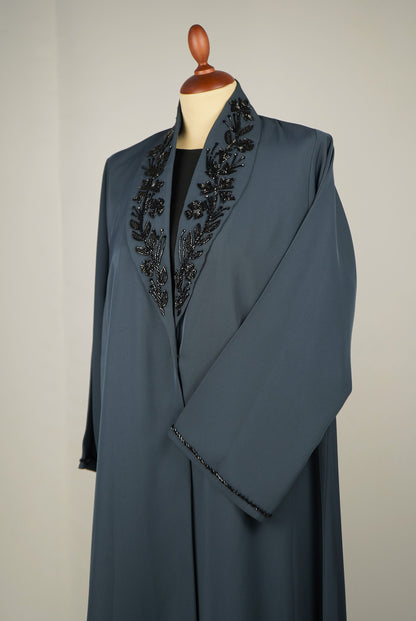 Slate Blue Shak Blazer Abaya Model 2026-A0074