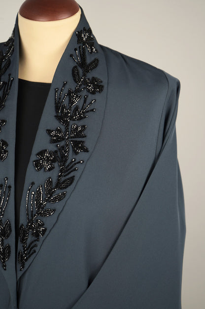 Slate Blue Shak Blazer Abaya Model 2026-A0074